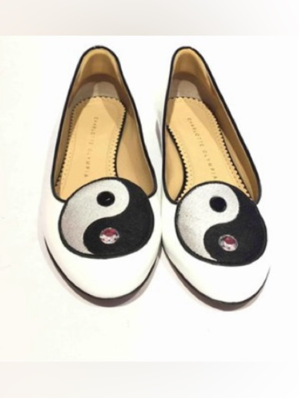 Charlotte Olympia White Leather Yin Yang Ballet Flats ,
36 (eu),  5 1/2-6 (us)